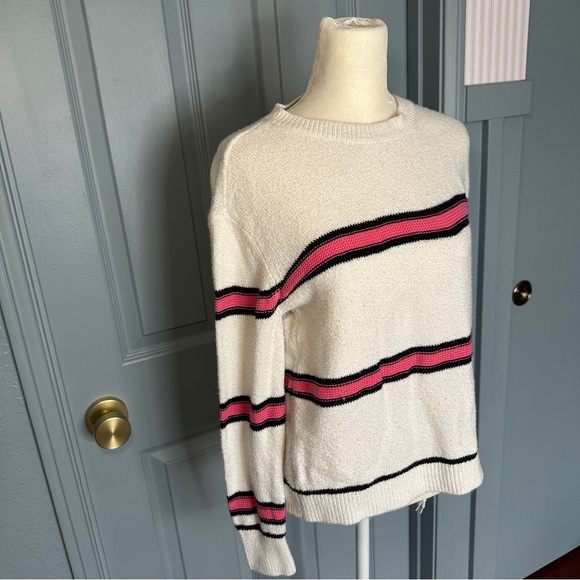 BP Nordstrom Women's Cream Sweater with Pink and Black Stripes S - Picture 3 of 7